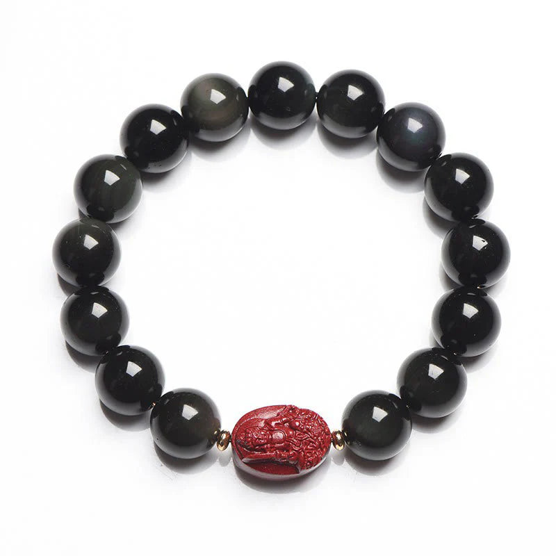 Buddha Stones Chinese Zodiac Natal Buddha Natural Black Obsidian Cinnabar Purification Bracelet (Extra 35% Off | USE CODE: FS35)