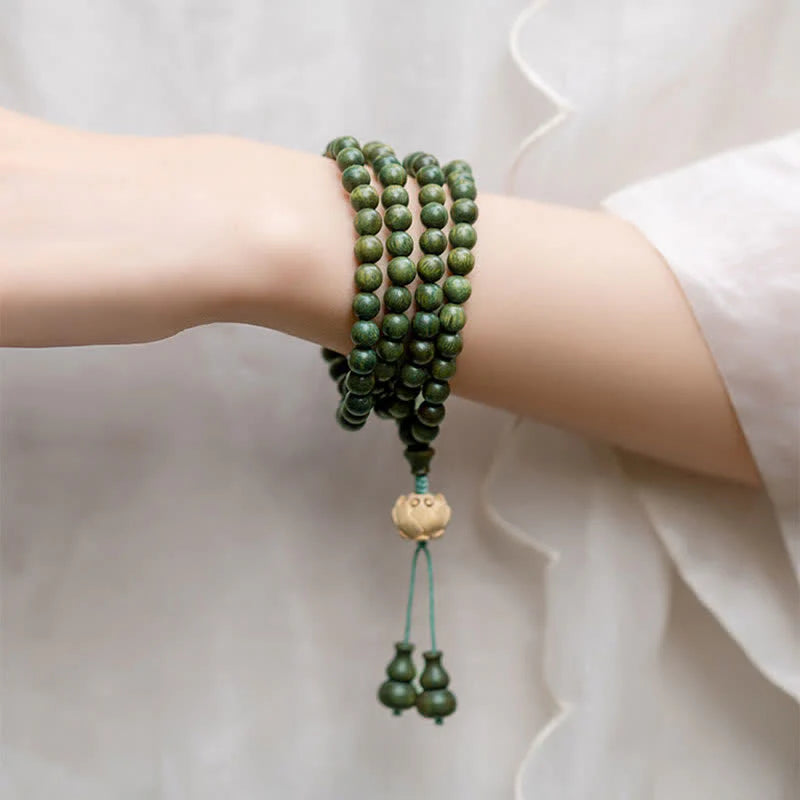 Buddha Stones 108 Mala Beads Green Sandalwood Boxwood Lotus Positive Bracelet (Extra 35% Off | USE CODE: FS35)
