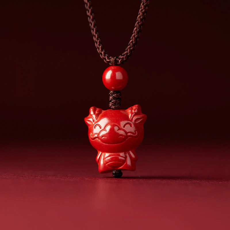 Buddha Stones Year Of The Horse Chinese Zodiac Engraved Design Cinnabar Blessing Rope Necklace Pendants