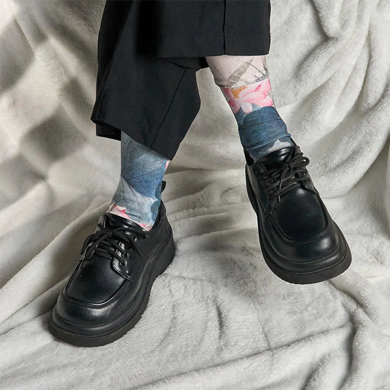 Buddha Stones Casual Lotus Flowers Leaves Butterfly Micro Crew Men Women Unisex Socks