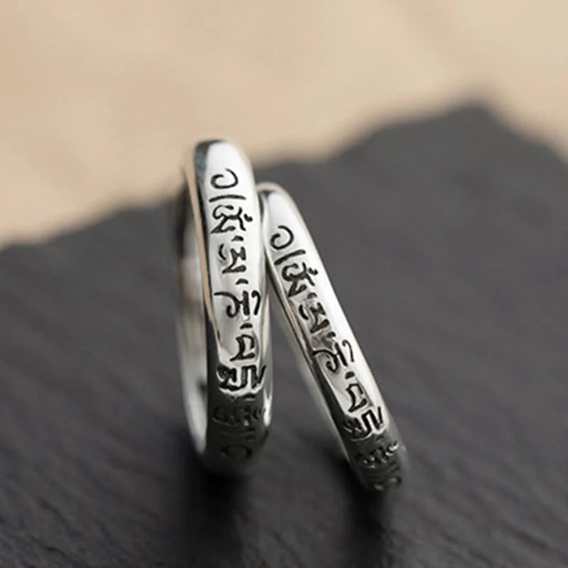 Buddha Stones 990 Sterling Silver Six True Words Om Mani Padme Hum Love Peace Ring (Extra 35% Off | USE CODE: FS35)