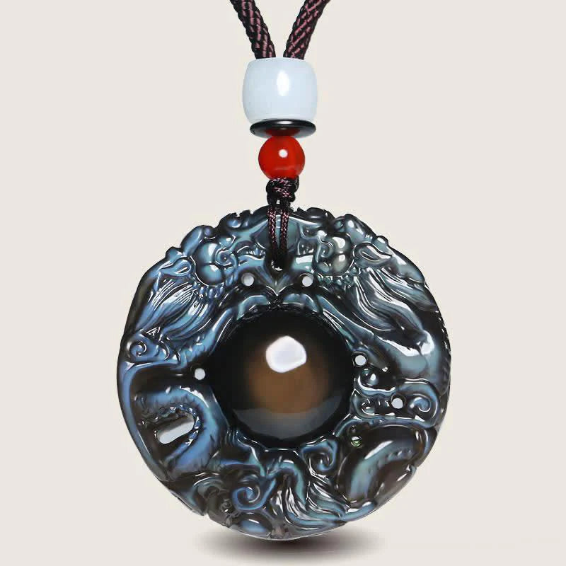 Buddha Stones Natural Gold Sheen Obsidian Rainbow Obsidian Dragon Strength Necklace Pendant (Extra 35% Off | USE CODE: FS35)