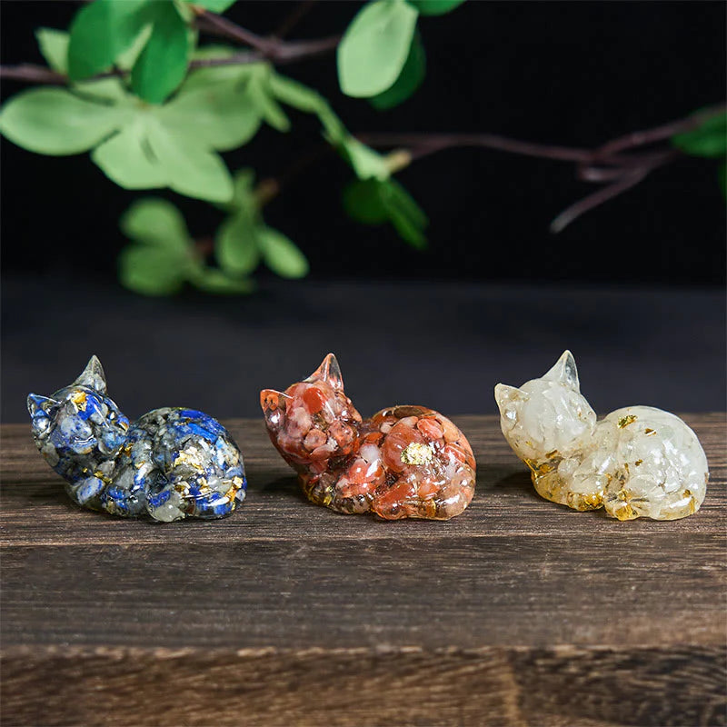 Buddha Stones Crystal Chip Epoxy Resin Small Cat Positive Decoration