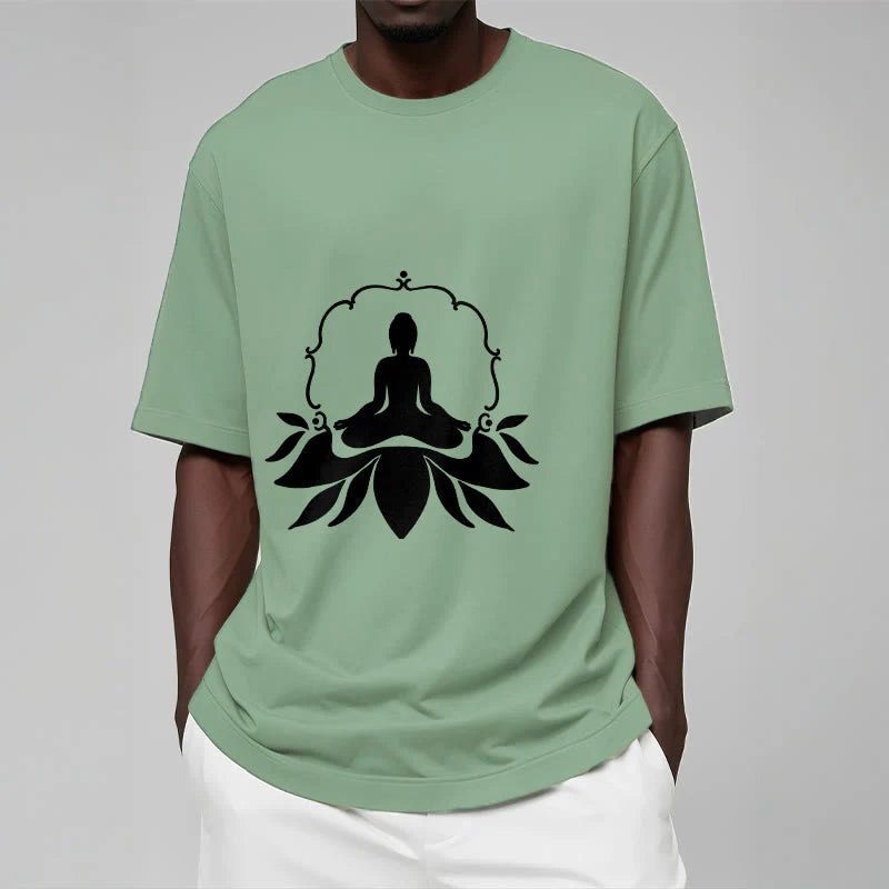 Buddha Stones Meditating Buddha Seated on Grass Tee T-shirt