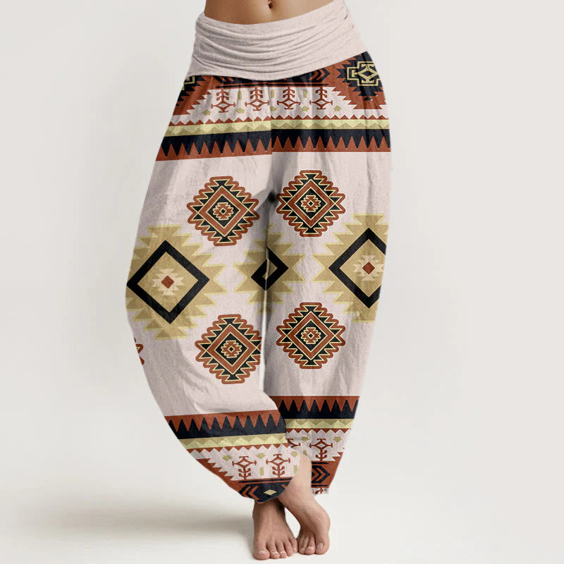 Buddha Stones Cotton Casual Symmetrical Navajo Textile Style Pattern Women's Elastic Waist Harem Pants