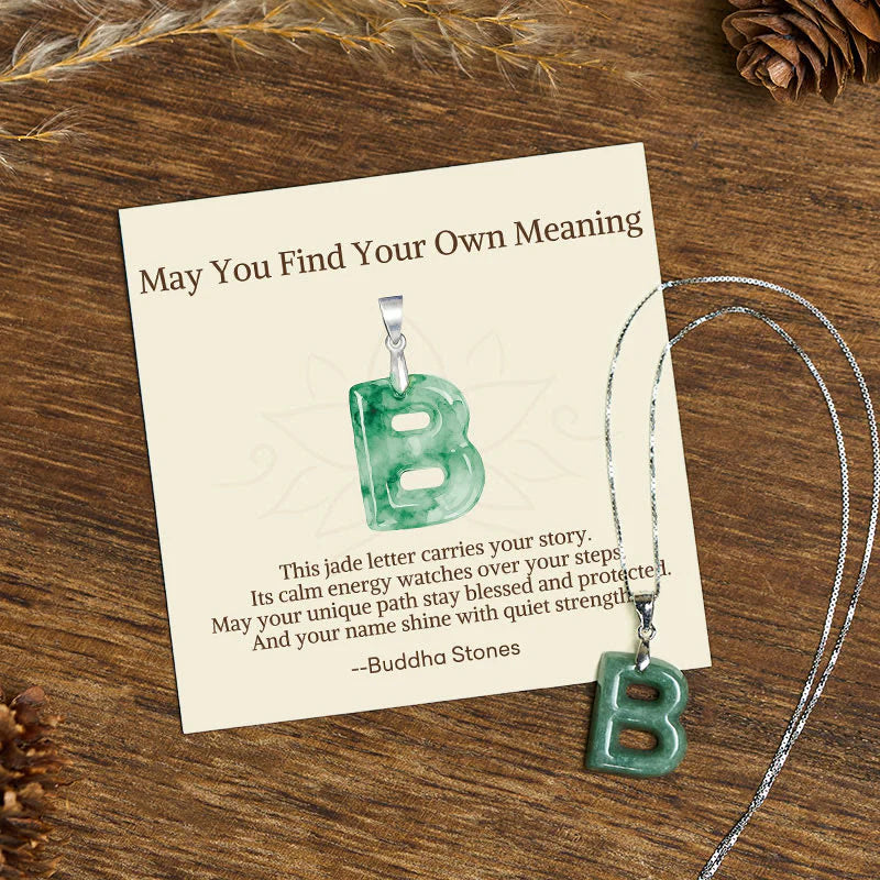 Buddha Stones May You Find Your Own Meaning Natural A-Z Letter Jade Titanium Steel Chain Necklace Includes Gift Message Card
