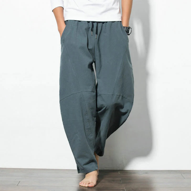 Buddha Stones Casual Men's Solid Color Cotton Drawstring Pants With Pockets