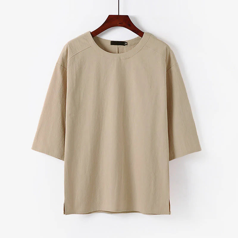 Buddha Stones Summer Casual Crew Neck Men's Half Sleeve Cotton Linen T-Shirt