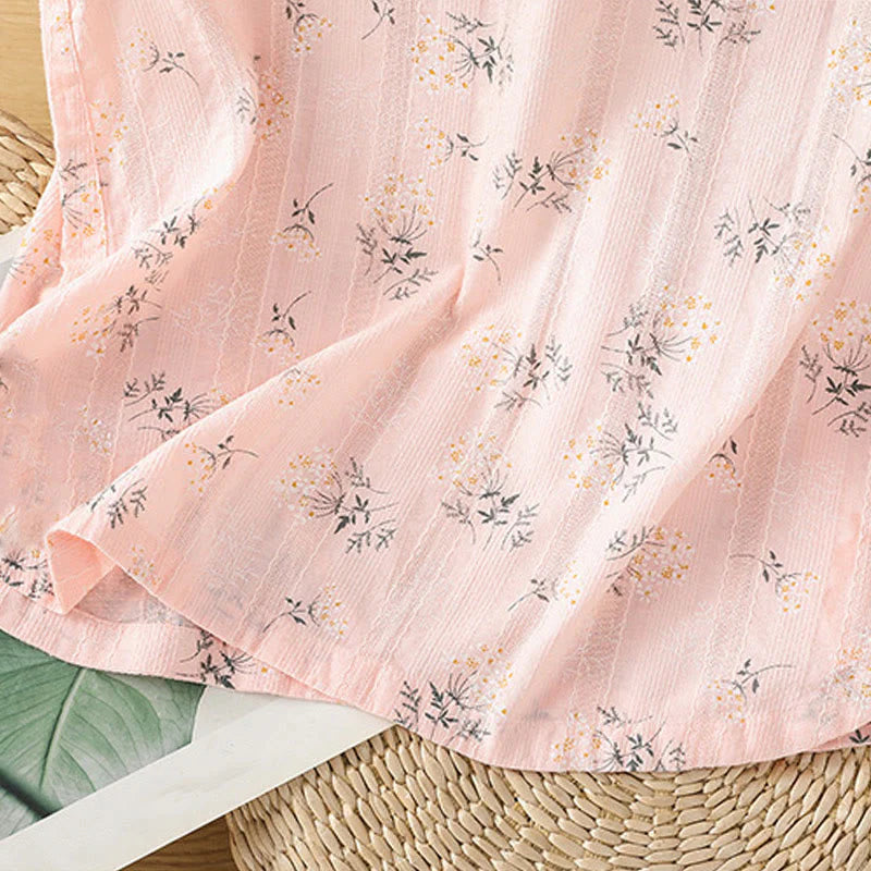 Buddha Stones Retro Printing Floral Plant Pattern Chinese Frog-Button Design Women's Cotton Sleeveless Vest