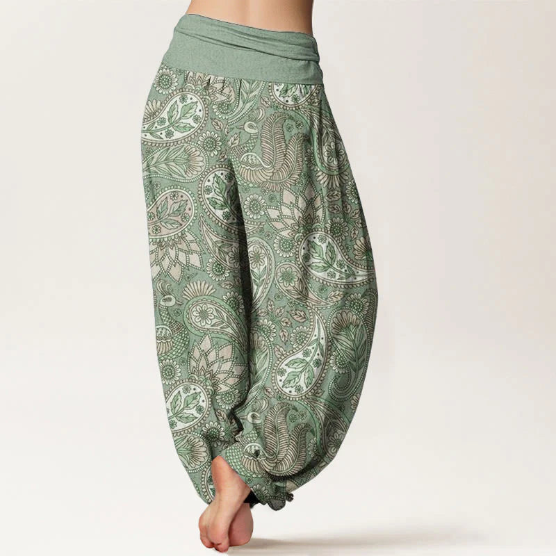 Buddha Stones Cotton Cashew Flower Peacock Sunflower Design Women's Elastic Waist Harem Pants
