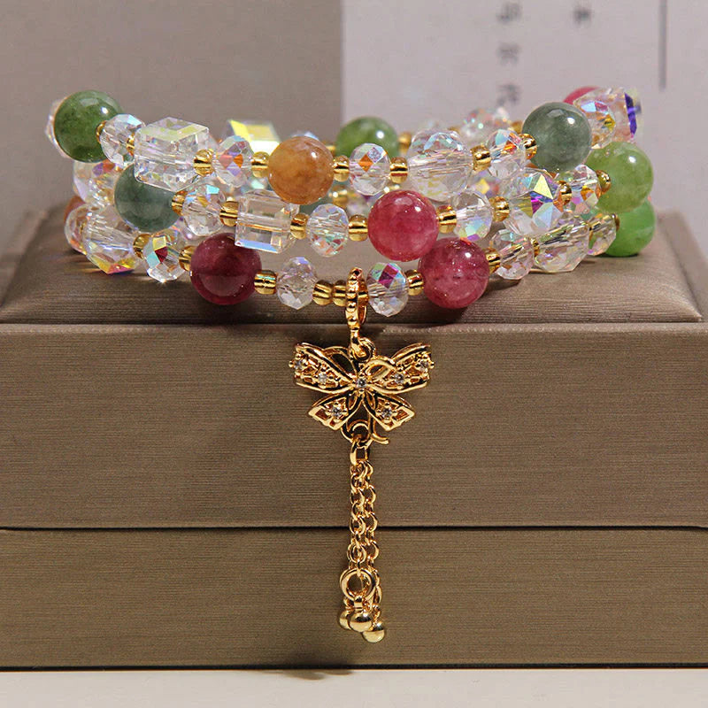 Buddha Stones Colorful Tourmaline Butterfly Wisdom Triple Wrap Bracelet