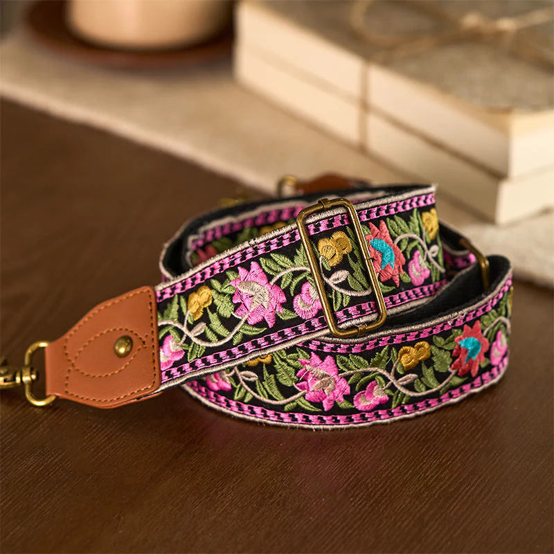 Buddha Stones Bohemian Flower Vine Geometric Embroidery Adjustable Handbags Crossbody Shoulder Bag Purse Straps Replacement
