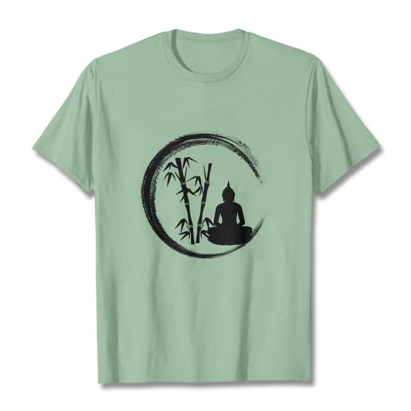Buddha Stones Zen Buddha Statue Sitting Bamboo Meditation Tee T-shirt