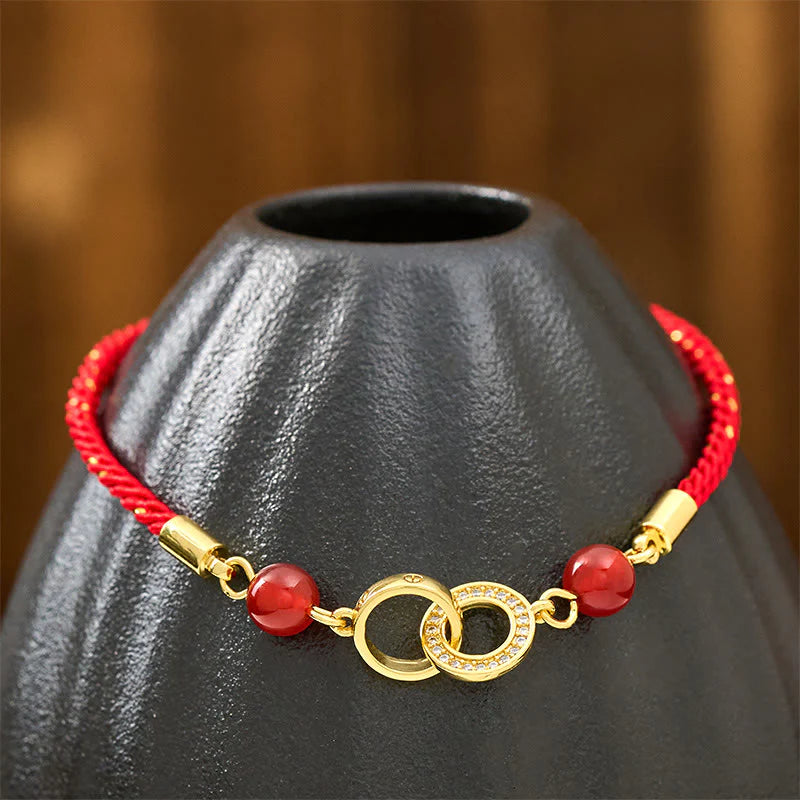 Buddha Stones Connected Peace Buckles Copper Plated Gold Red String Protection Bracelet