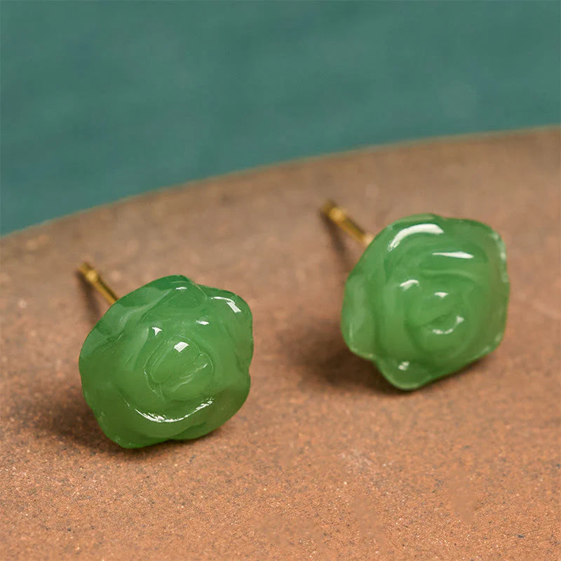 Buddha Stones 925 Sterling Silver Green Chalcedony Rose Strength Courage Earrings