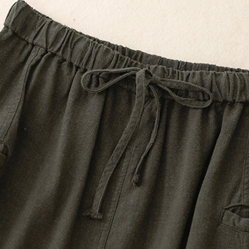 Buddha Stones Drawstring A-line Elastic Waist Cotton Women's Skirt