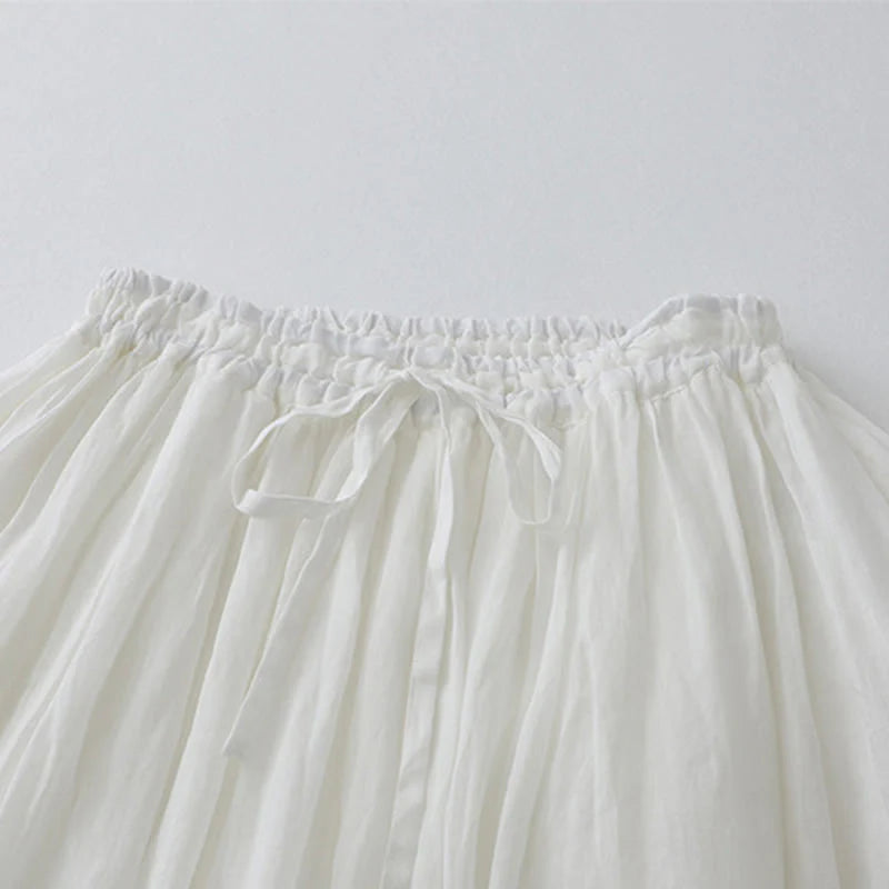 Buddha Stones Solid Lace Elastic Waist Cotton Women's Skirt