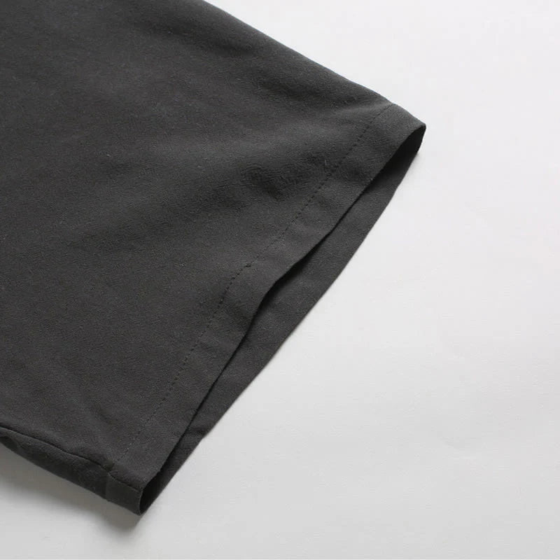 Buddha Stones Men's Solid Color Round Neck Short Sleeve CottonÂ Linen Shirt
