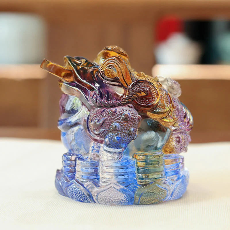 Buddha Stones Feng Shui Frog Coins Handmade Liuli Crystal Art Piece Wealth Home Office Decoration