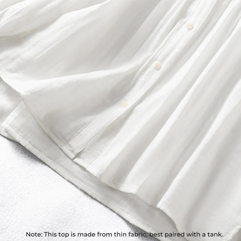 Buddha Stones White Ruffled Collar Long Sleeve Women's Cotton Shirt