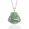 Buddha Stones Laughing Buddha Natural Jade Luck Prosperity Necklace Titanium Steel Chain Pendant