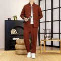 Buddha Stones 2Pcs Tang Suit Frog-Button Men's Waves Long Sleeve Shirt Pants Clothing Set