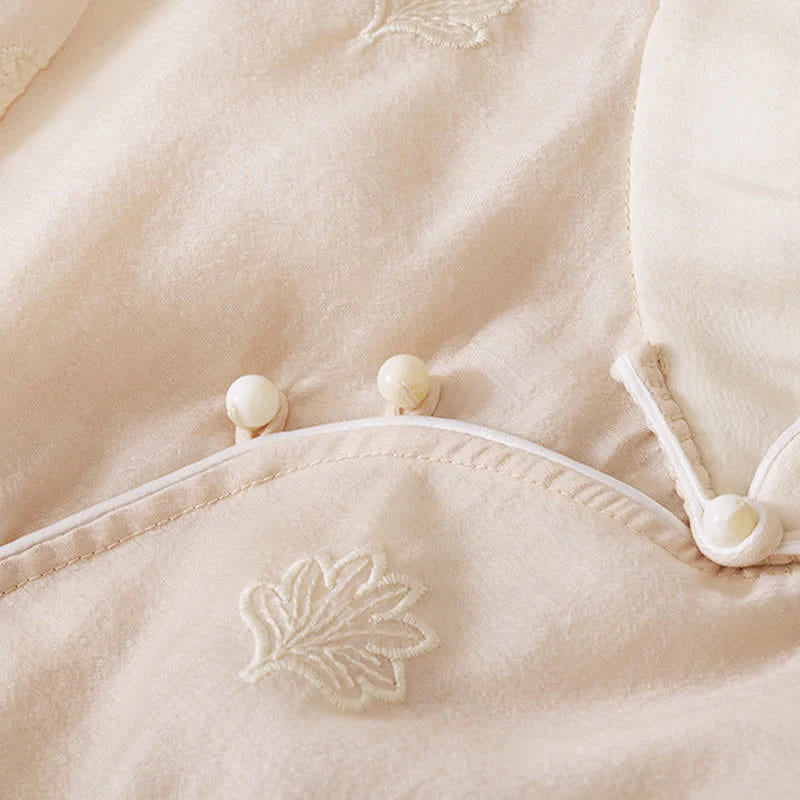 Buddha Stones Embroidery Flower Frog-Button Stand Collar Side Slit Short Sleeve Maxi Dress