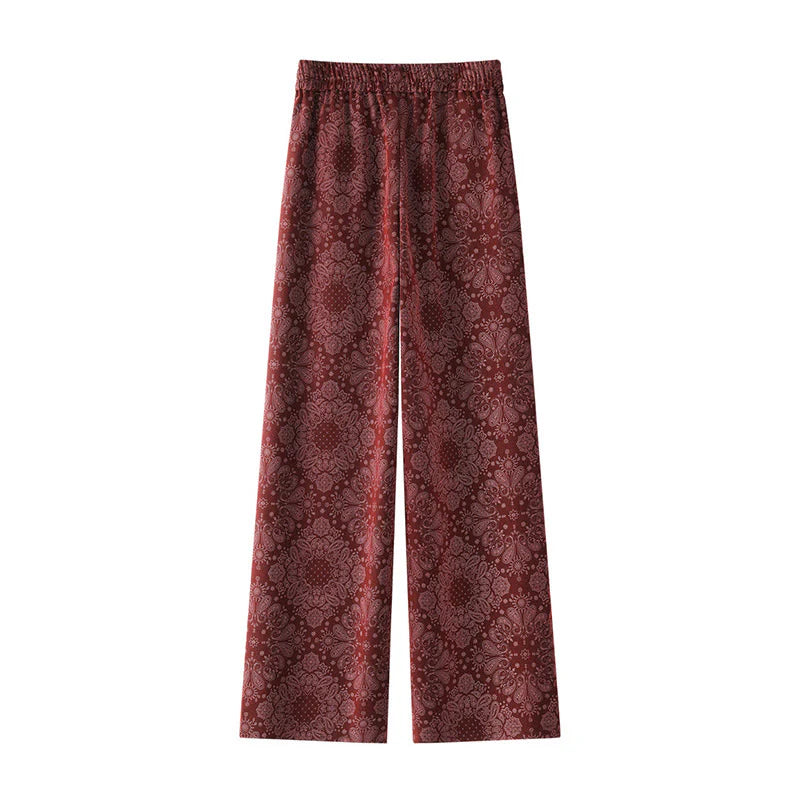 Buddha Stones Casual Floral Pattern Polyester Women's Wide Leg Pants With Pockets
