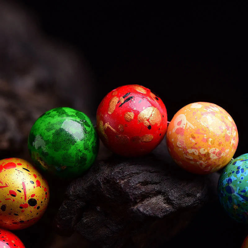Buddha Stones Multicolored Lacquer Craft Sandalwood Single Wrap Beaded Protection Bracelet
