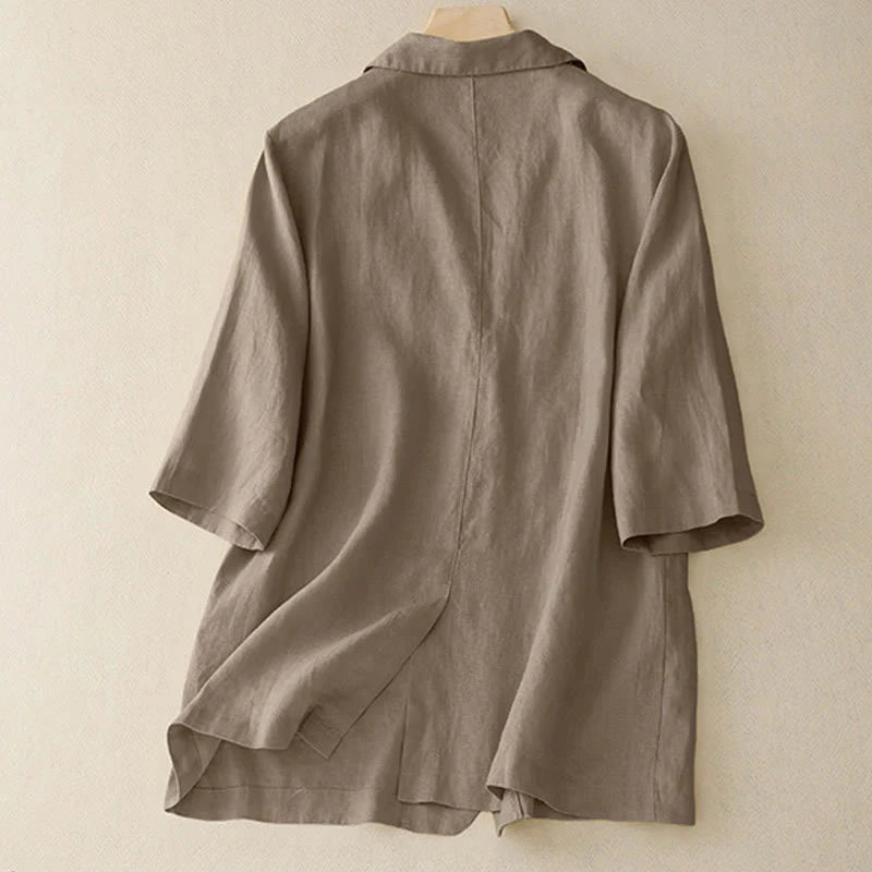 Buddha Stones Women's Three Quarter Sleeve Button Cotton Small Suit Jacket With Pockets