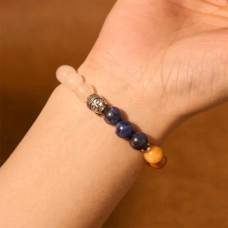Buddha Stones Natural Black Onyx White Stone Green Aventurine Tiger Eye Agate Mixed Color Buddha Head Protection Bracelet