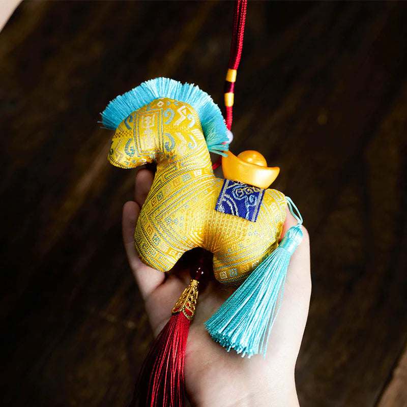 Buddha Stones Year Of The Horse Red String Embroidery Ingot Tassel Decoration