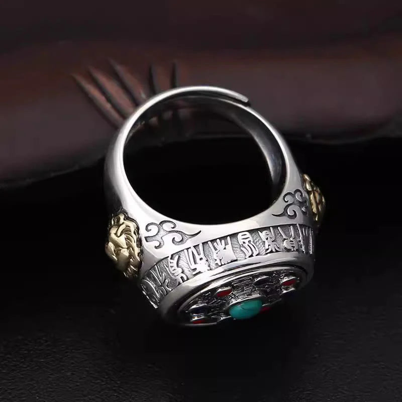 Buddha Stones Copper Bagua Copper Coins Wealth Rotatable Adjustable Ring