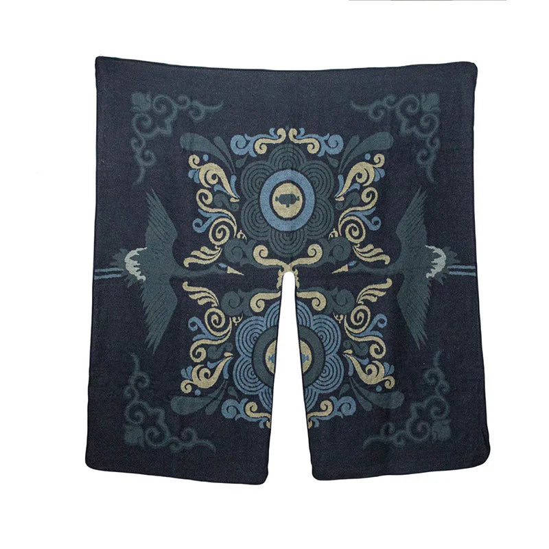 Buddha Stones Tibetan Open Front Auspicious Cloud Crane Pattern Unisex Cozy Scarf Shawl