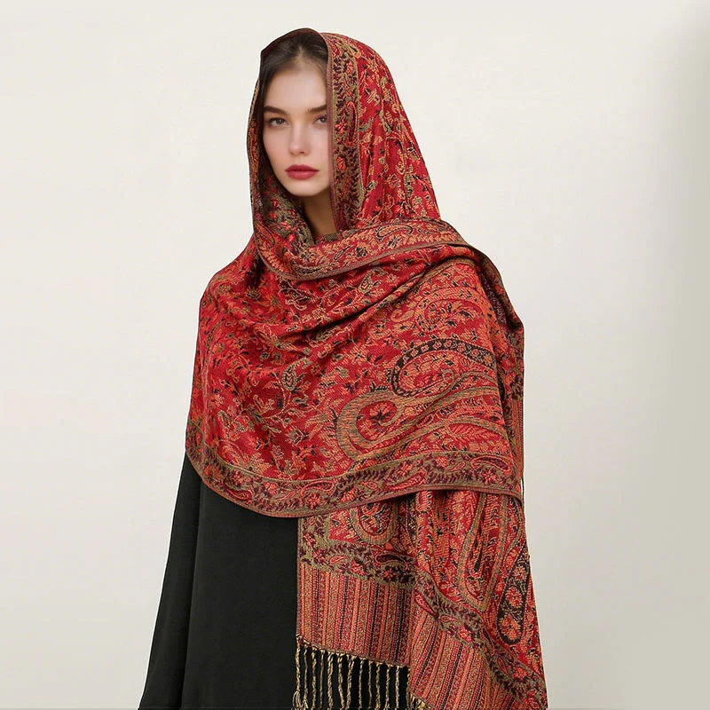 Buddha Stones Ethnic Daily Tibetan Paisley Pattern Tassel Cozy Scarf Shawl