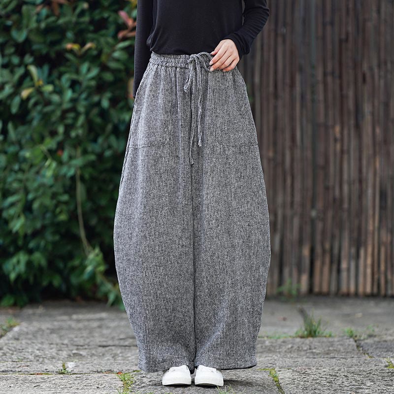 Buddha Stones Winter Men's Pure Color Drawstring Design Cotton High Waist Pants With Pockets