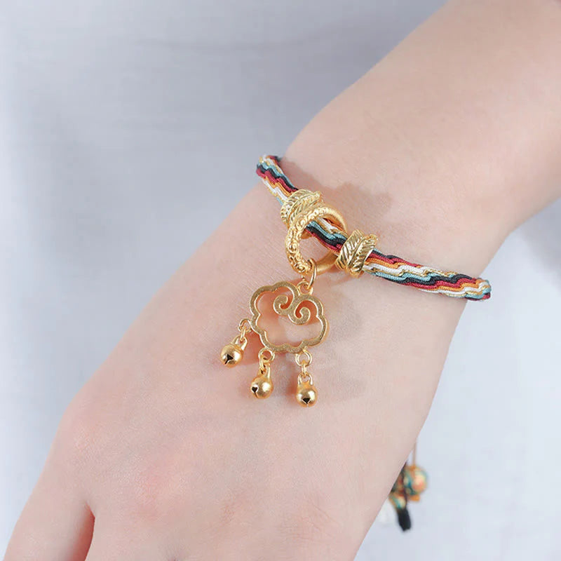 Buddha Stones Handmade Dunhuang Color Deer Auspicious Cloud Peace Lock Bell Healing Reincarnation Knot Bracelet