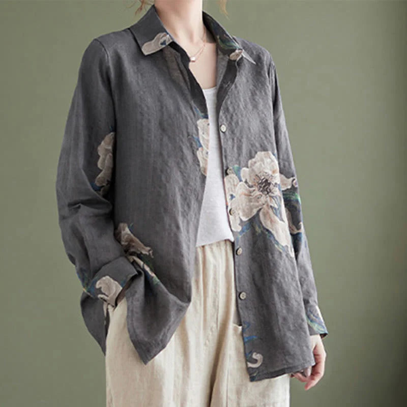 Buddha Stones Literary Artistic Flower Print Cotton Clothing