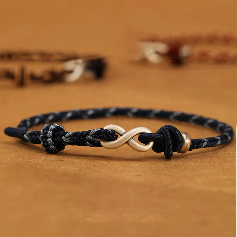 Buddha Stones Handmade 999 Sterling Silver Endless Knot Infinity Symbol Luck Rope Bracelet
