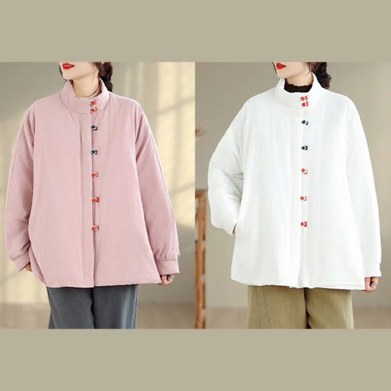 Buddha Stones Women's Winter Chinese Frog-Button Long Sleeve Cotton Thicken Jacket With Pockets