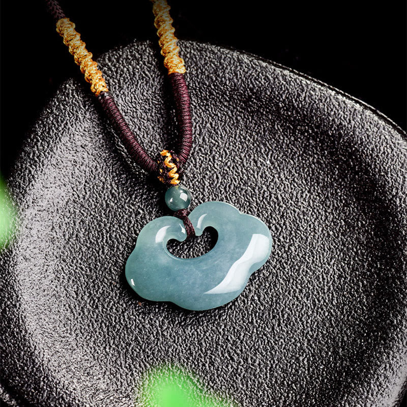 Buddha Stones Auspicious Ruyi Jade Luck Necklace String Pendant