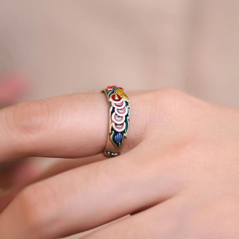 Buddha Stones Feng Shui Five Emperor Coins Wealth Ring