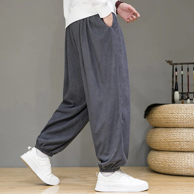 Buddha Stones Commute Plain Men's Thermal Fleece-Lined Ankle-Length Pants With Pockets