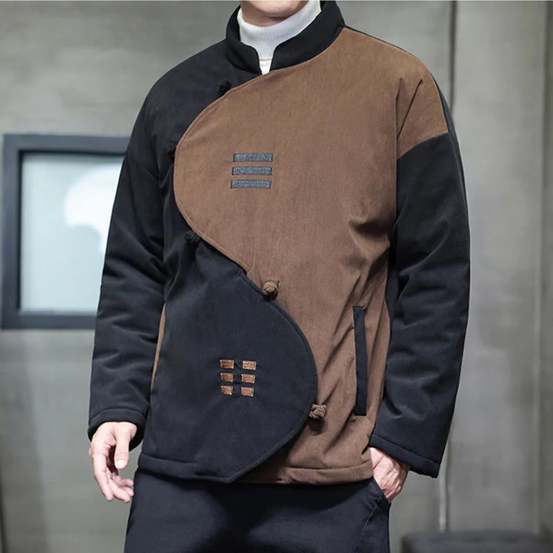 Buddha Stones Winter Yin Yang Tai Chi Corduroy Long Sleeve Men's Jacket With Pockets
