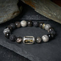 Buddha Stones Silver Sheen Obsidian Lava Rock Grey Jasper Om Mani Padme Hum Vajra Soothing Bracelet
