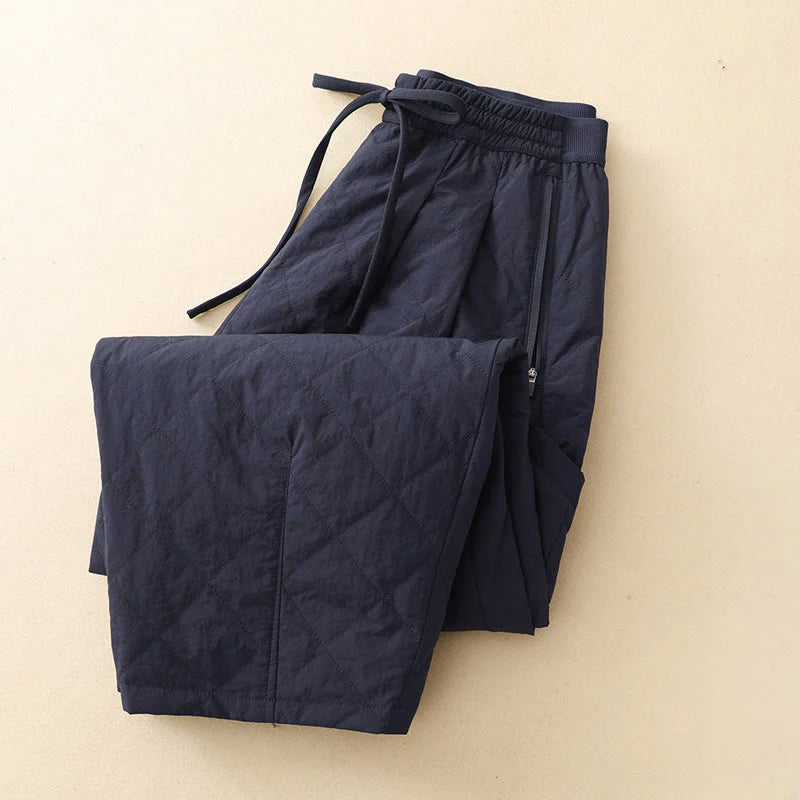 Buddha Stones Winter Lines Elastic Waist Drawstring Cotton Thermal Women's Pants With Zipper Pockets