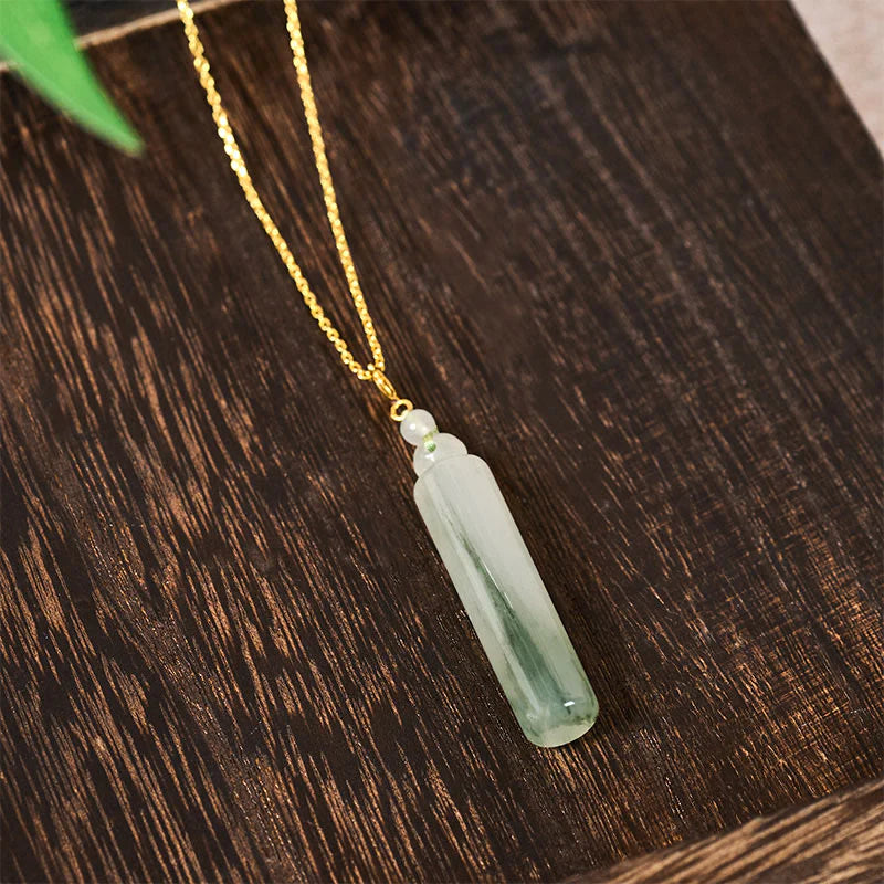 Buddha Stones Cylinder Pattern Jade Luck Necklace Pendant