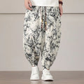 Buddha Stones Bamboo Leaf Pattern Drawstring Men's Harem Pants With Pockets