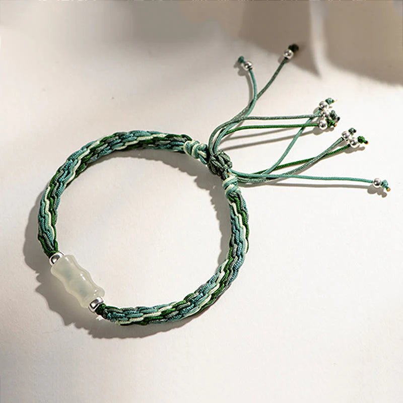 Buddha Stones White Jade Bamboo Reincarnation Knot Wealth Luck Strength String Bracelet