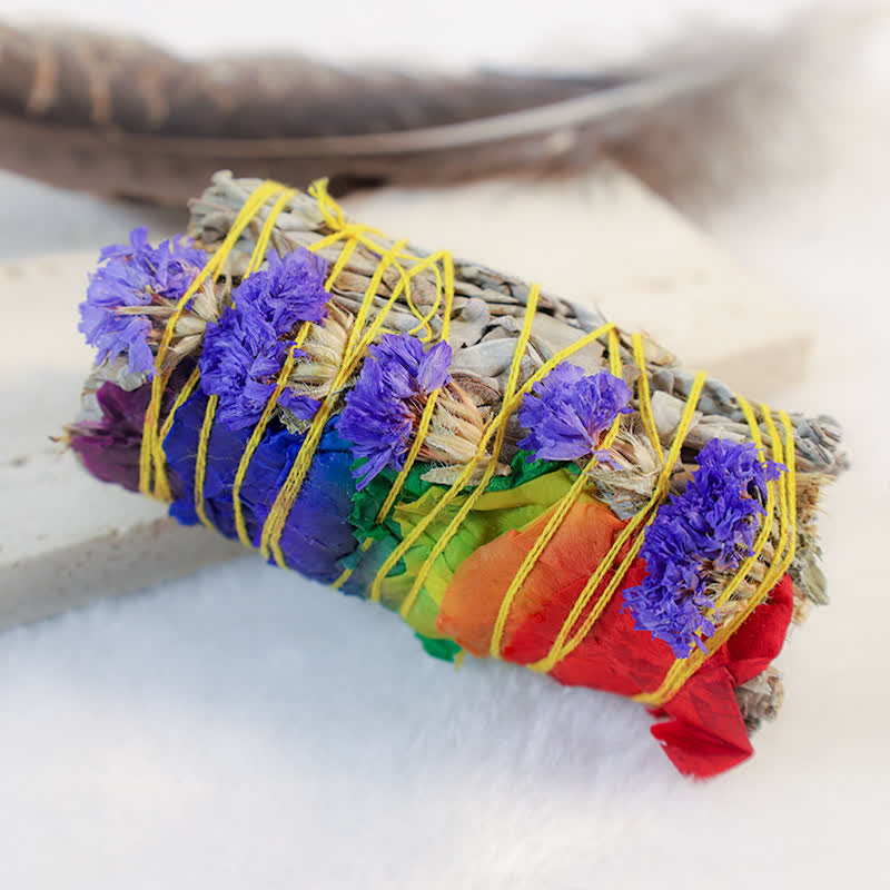 Buddha Stones Colorful Daisy Red Rose Flowers Smudge Stick for Home Cleansing Incense Healing Meditation Smudge Sticks Rituals Set